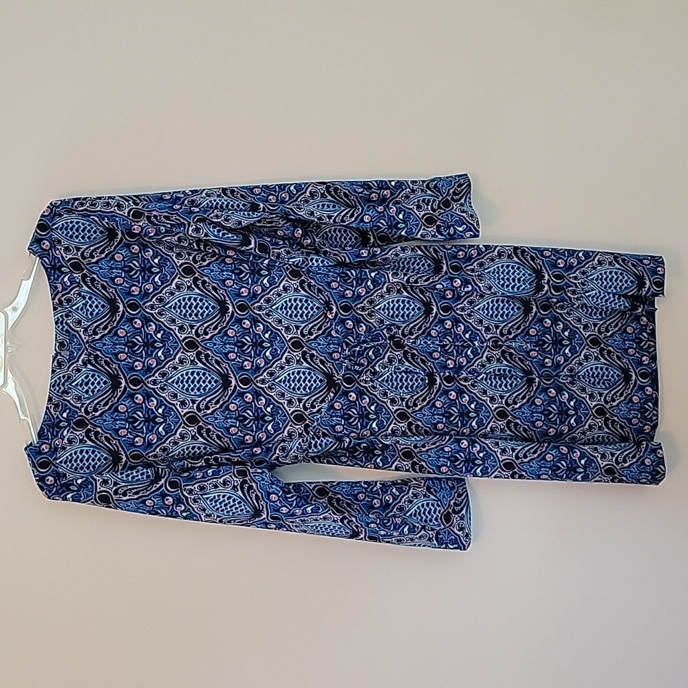 LOFT Blue Design Midi Dress, Size Medium
